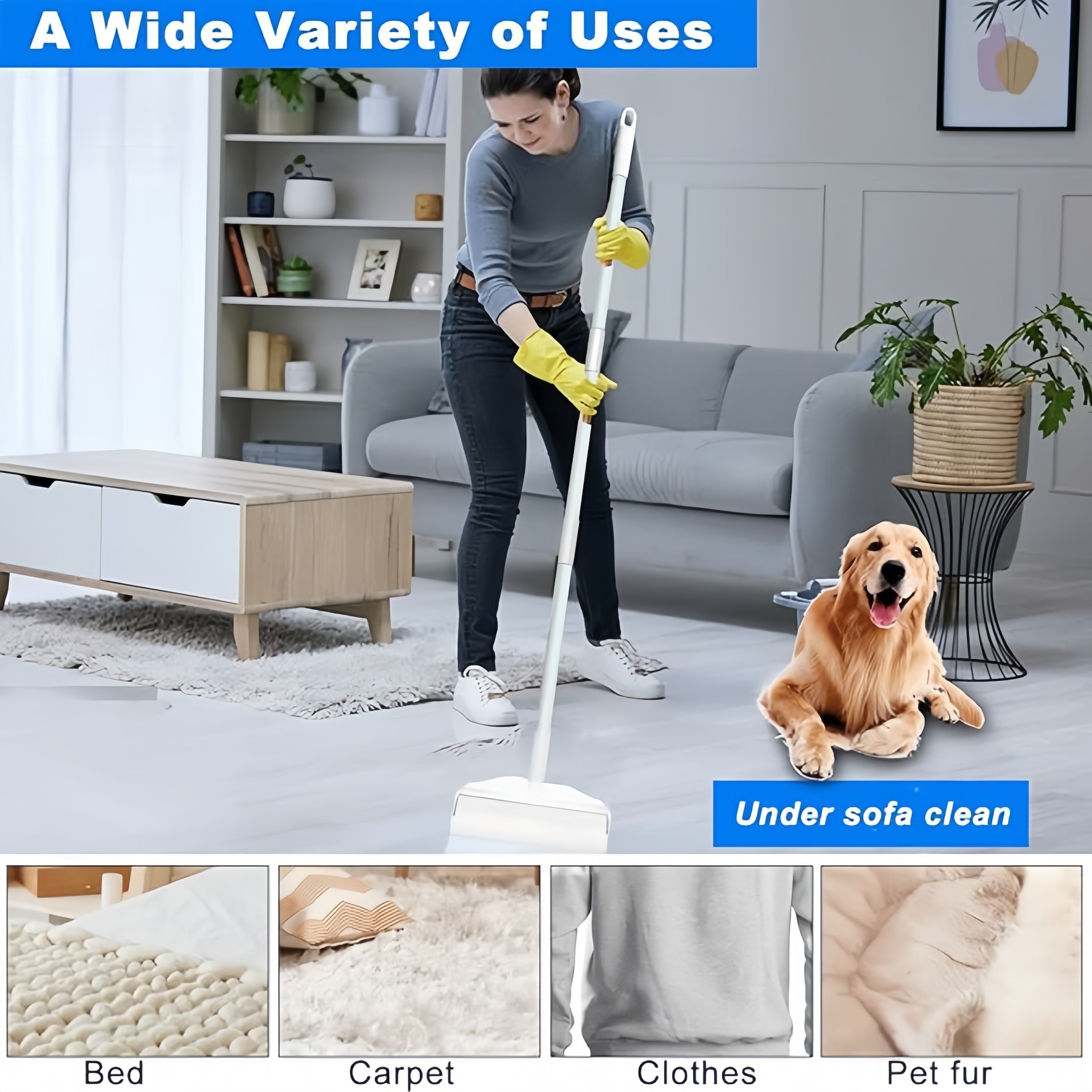 Large Lint Rollers for Carpet, Sticky Rollers for Floor with 4 Extendable Handle