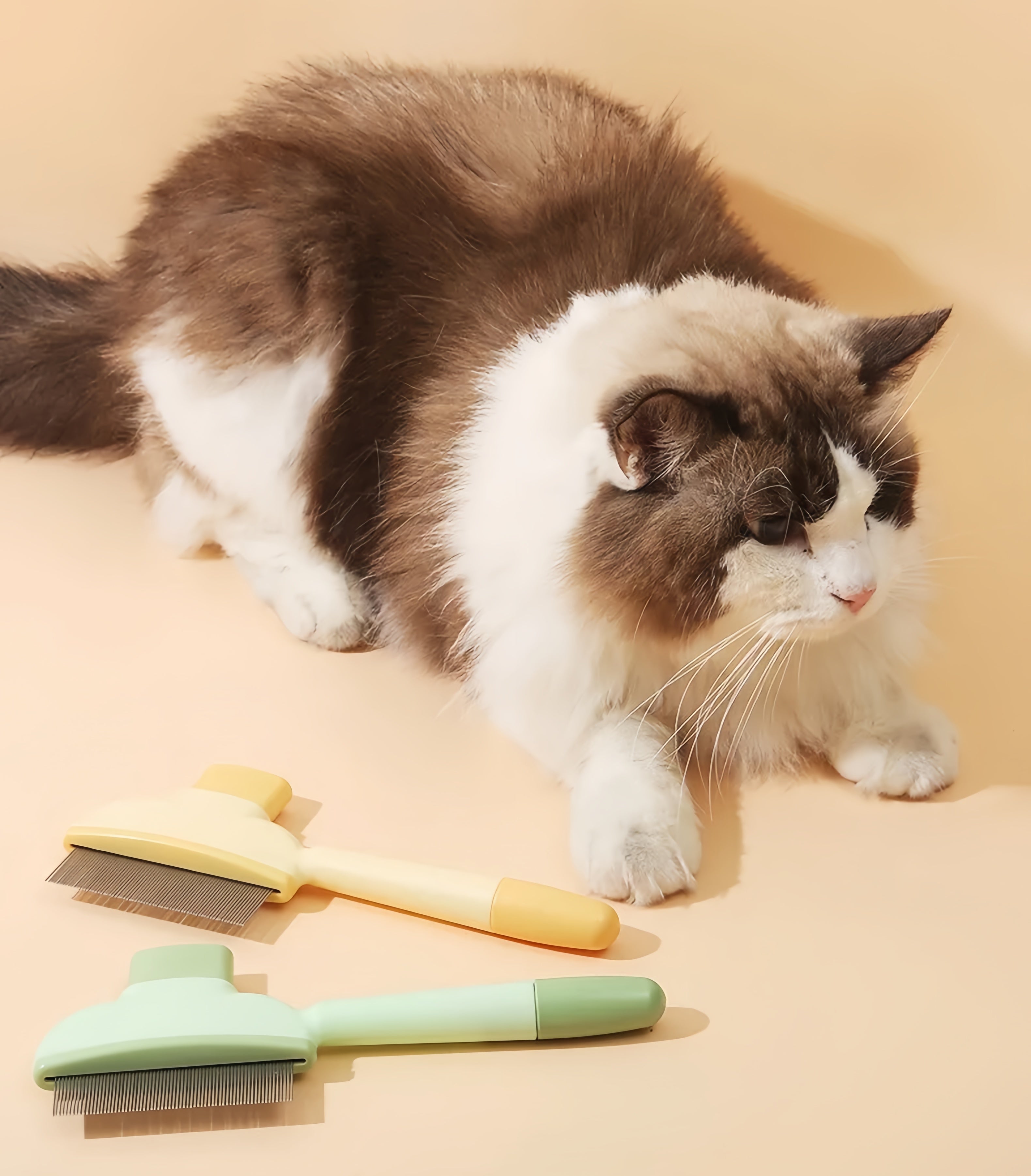 Cat Comb Dog Comb Pet Hair Removal Tool Flea Comb for Cats and Dog Lice Comb Cat Brush with Release Button Self-Cleaning with Long & Short Stainless Steel Metal Teeth for Shedding