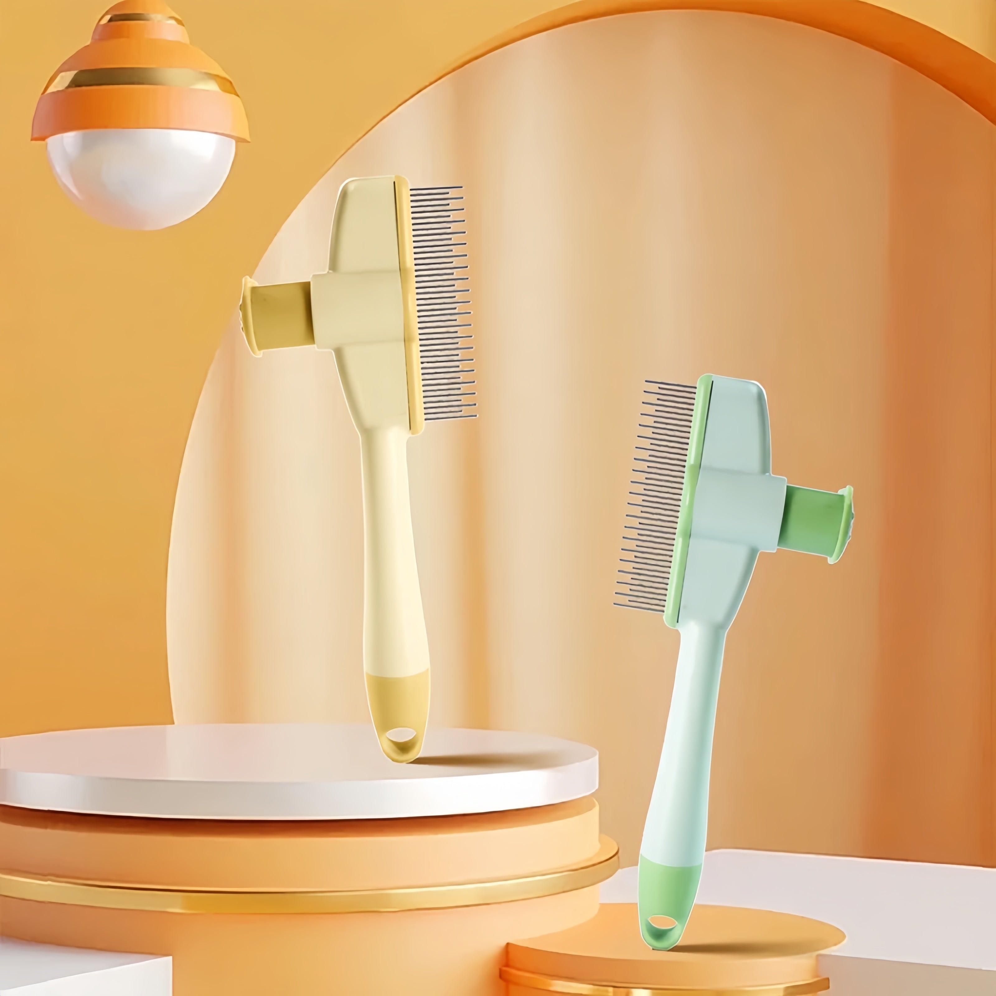 Cat Comb Dog Comb Pet Hair Removal Tool Flea Comb for Cats and Dog Lice Comb Cat Brush with Release Button Self-Cleaning with Long & Short Stainless Steel Metal Teeth for Shedding